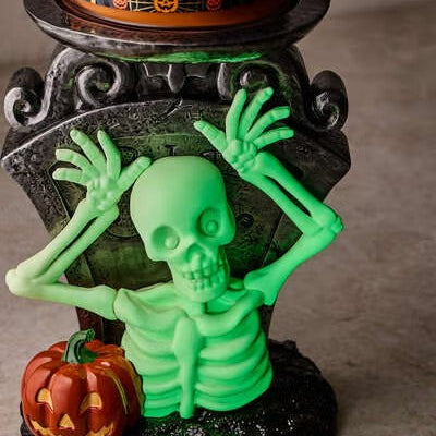 Glow-in-the-Dark Skeleton Boo! Pedestal 3-Wick Candle Holder | PREVENTA