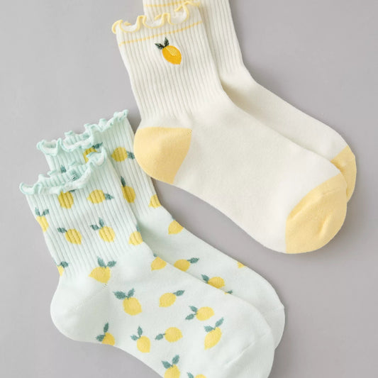 AE Fruit Ruffled Cropped Crew Socks 2-Pack - Aqua | PREVENTA