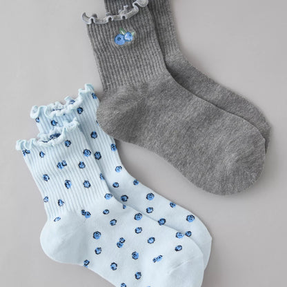 AE Fruit Ruffled Cropped Crew Socks 2-Pack - Blue | PREVENTA