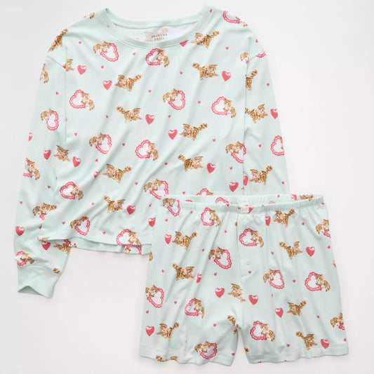 AE Luxe Plush Kitten PJ Set - Sunfade Teal | PREVENTA