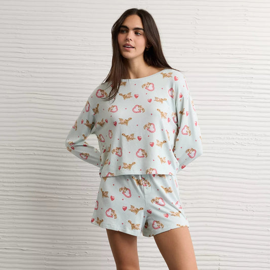 AE Luxe Plush Kitten PJ Set - Sunfade Teal | PREVENTA