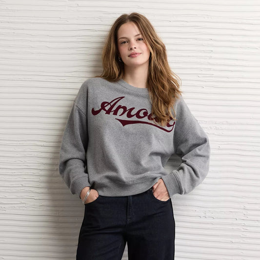AE Valentine's Day Graphic Sweatshirt - Grey | PREVENTA