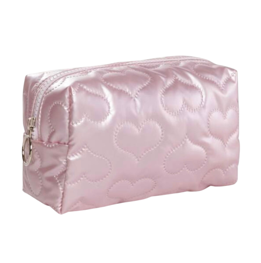 Corazones Rosa Metálico Makeup Bag