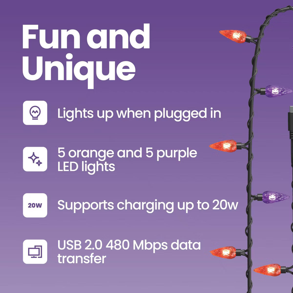 Purple & Orange Light Up USB-C Cable