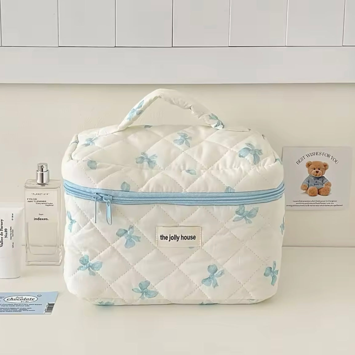 Blue Bow Makeup Bag