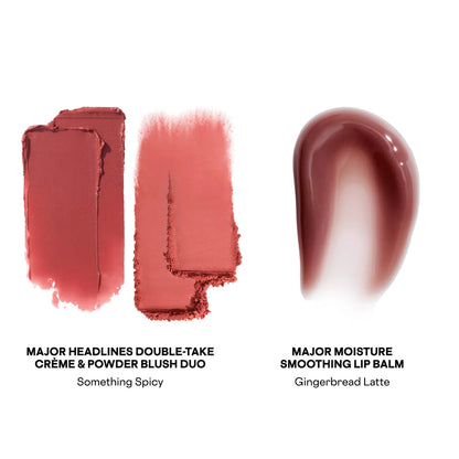 Major Headlines Double-Take Crème & Powder Blush Duo & Lip Balm Makeup Gift Set - Something Spicy, Gingerbread Latte